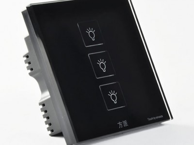 方派智能触摸开关 可控硅系列 黑色三位经典型 3-5毫米钢化玻璃面板 负载功率3-150W